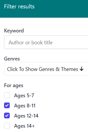 Keyword, Genre, Age group filter image